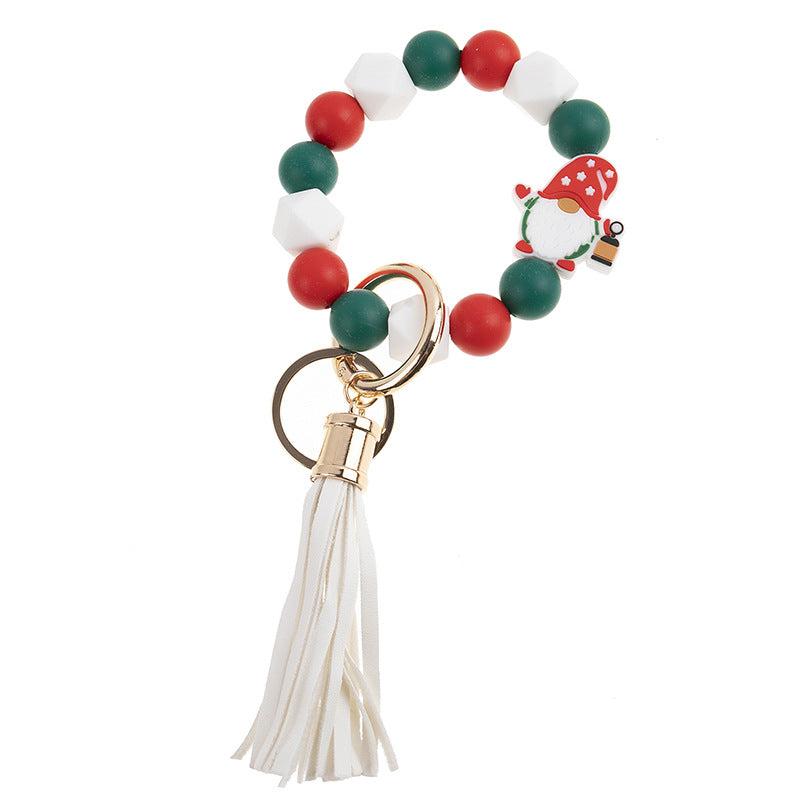 Wholesale Christmas Silicone Beaded Bracelets Keychain